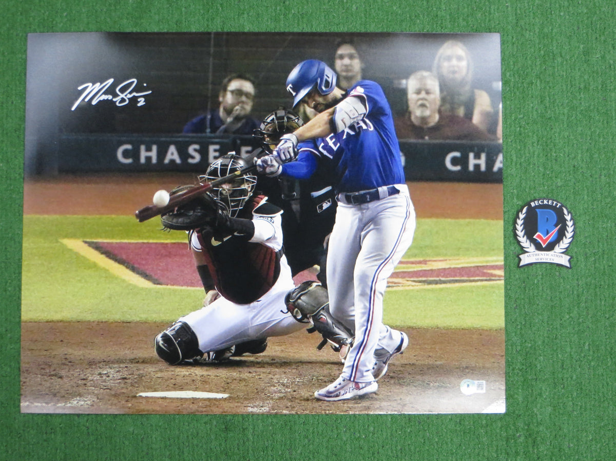 MARCUS SEMIEN TEXAS RANGERS SIGNED BATTING 16x20 PHOTO BAS COA