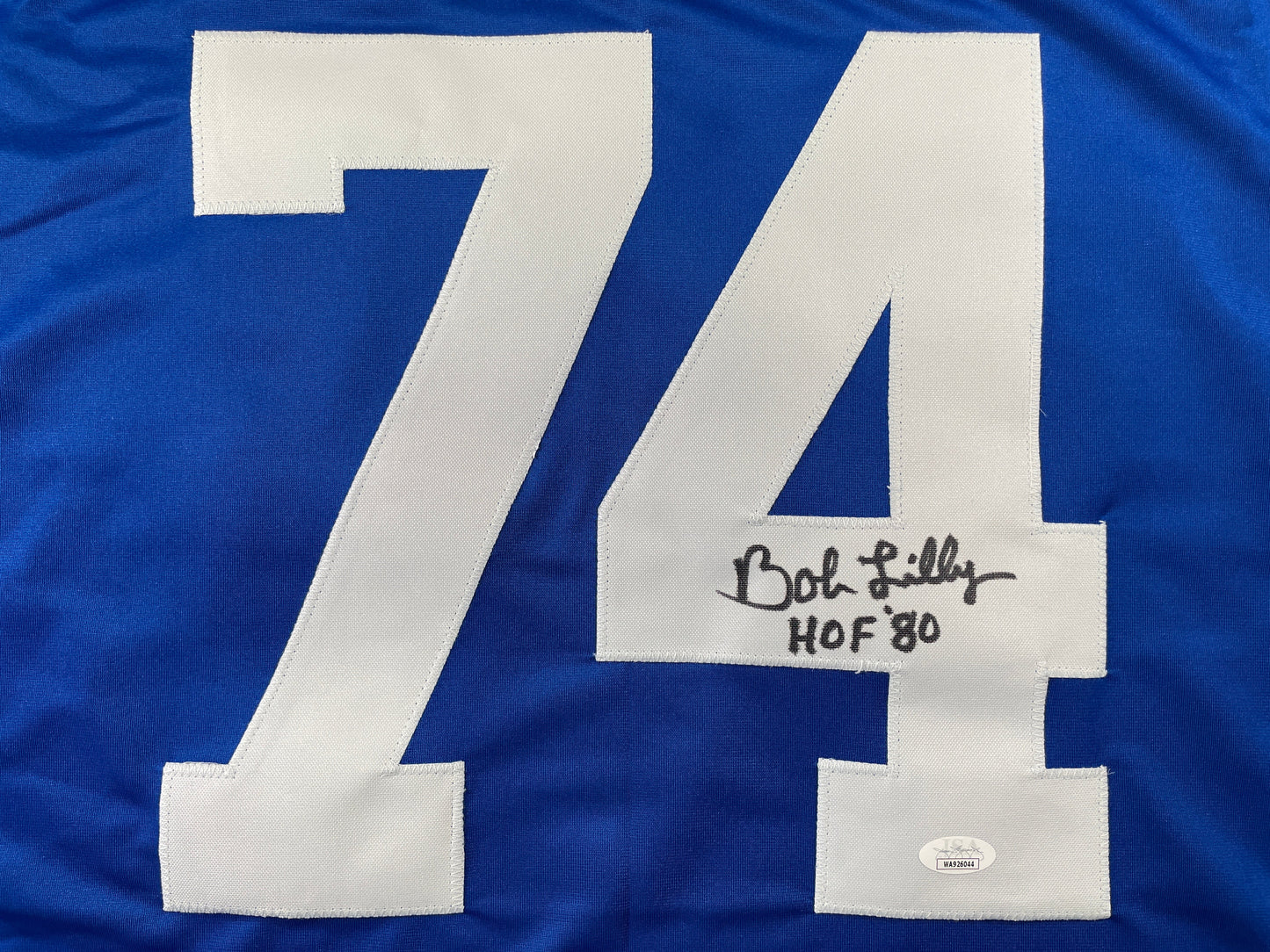 BOB LILLY DALLAS COWBOYS SIGNED SEWN THROWBACK FOOTBALL STAT JERSEY JSA
