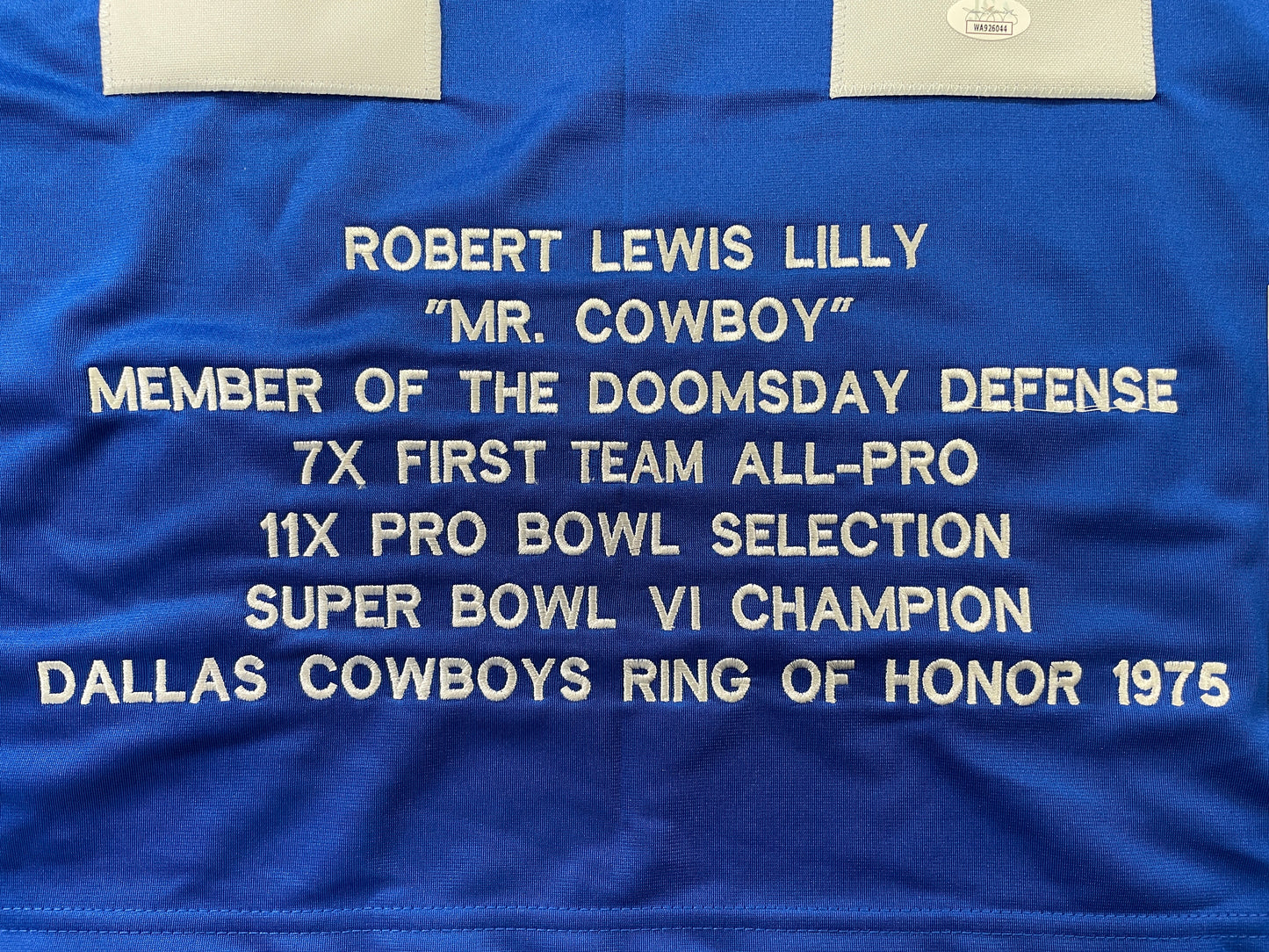 BOB LILLY DALLAS COWBOYS SIGNED SEWN THROWBACK FOOTBALL STAT JERSEY JSA