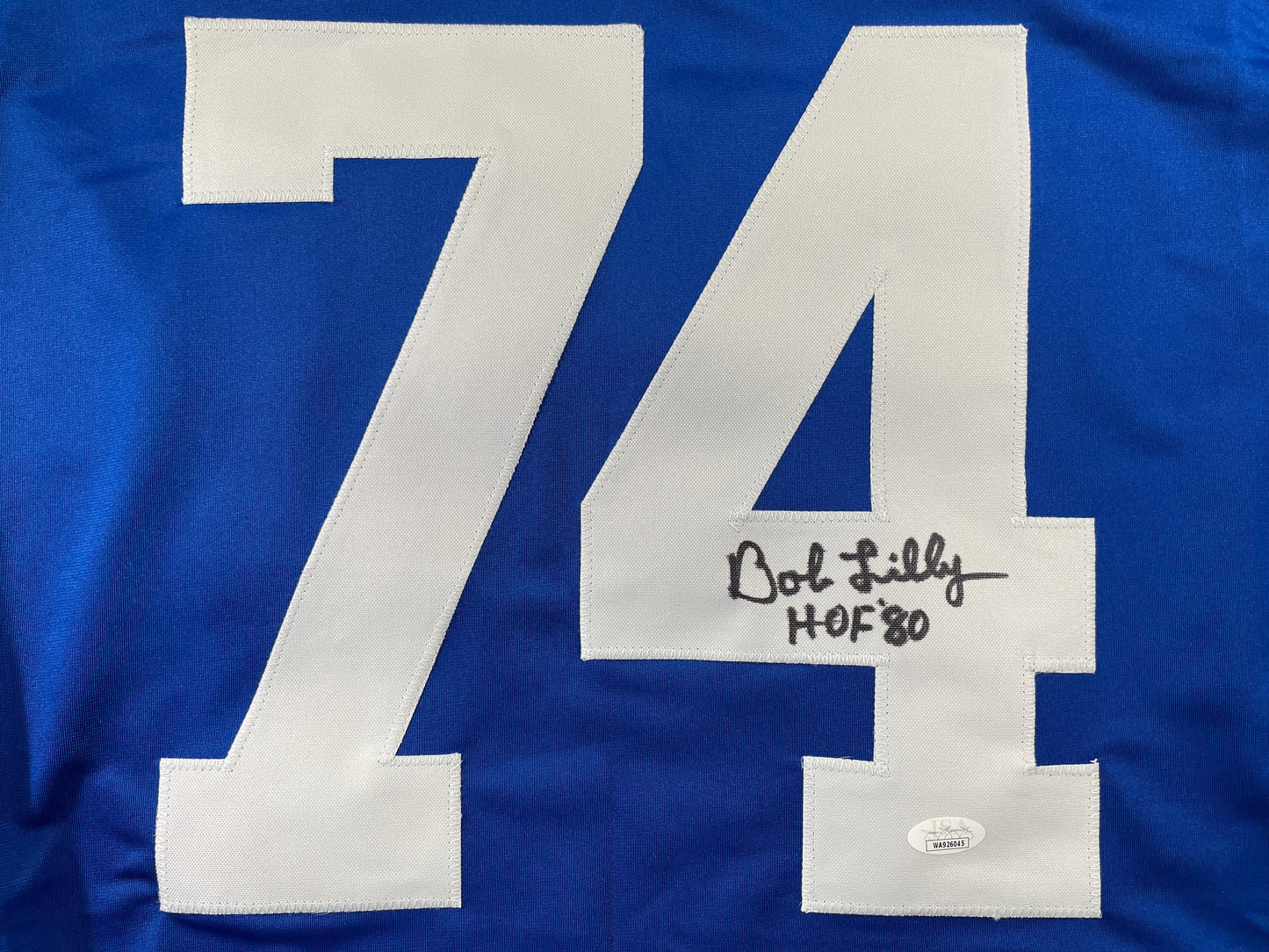 BOB LILLY DALLAS COWBOYS SIGNED SEWN THROWBACK FOOTBALL STAT JERSEY JSA
