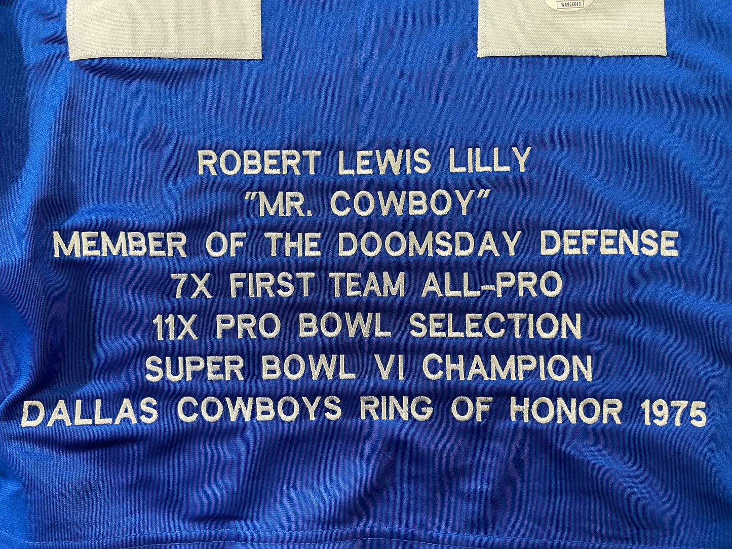 BOB LILLY DALLAS COWBOYS SIGNED SEWN THROWBACK FOOTBALL STAT JERSEY JSA