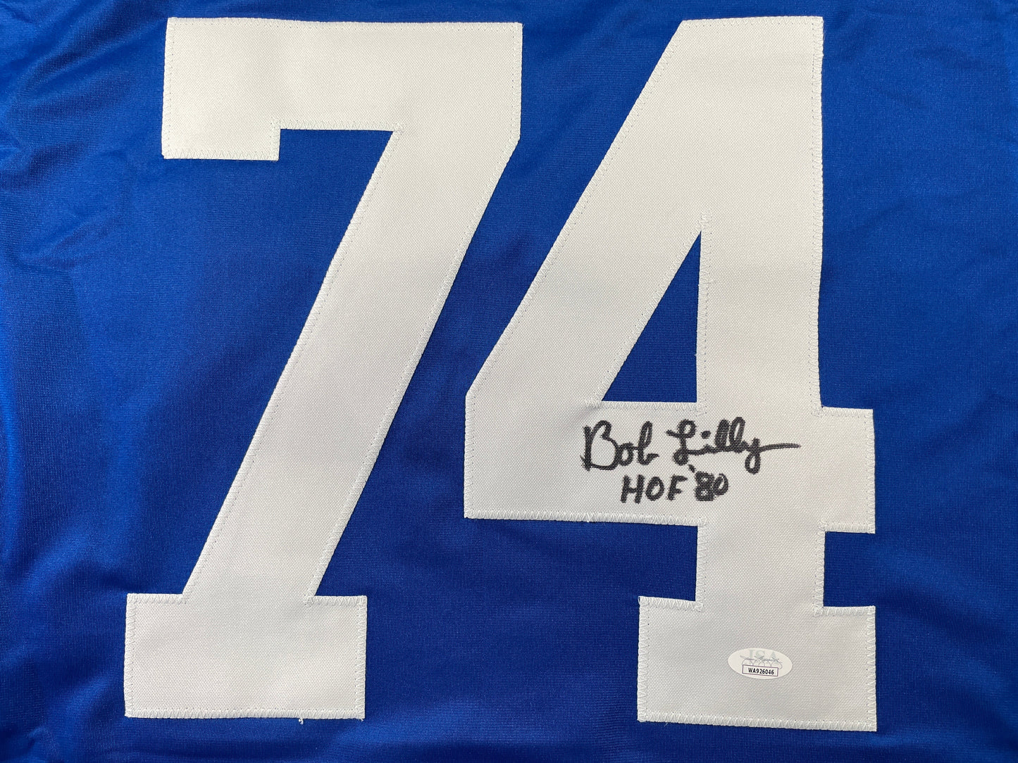 BOB LILLY DALLAS COWBOYS SIGNED SEWN THROWBACK FOOTBALL STAT JERSEY JSA