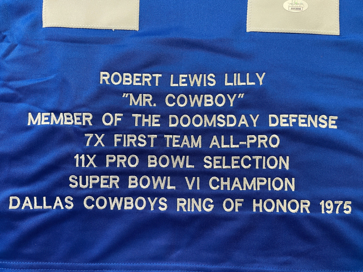 BOB LILLY DALLAS COWBOYS SIGNED SEWN THROWBACK FOOTBALL STAT JERSEY JSA