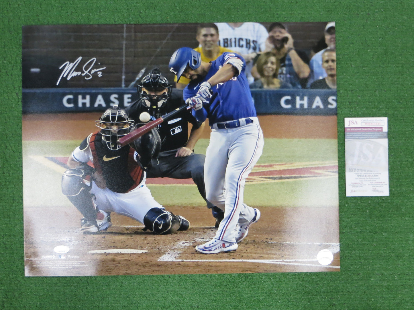MARCUS SEMIEN TEXAS RANGERS SIGNED BATTING 16x20 PHOTO JSA COA