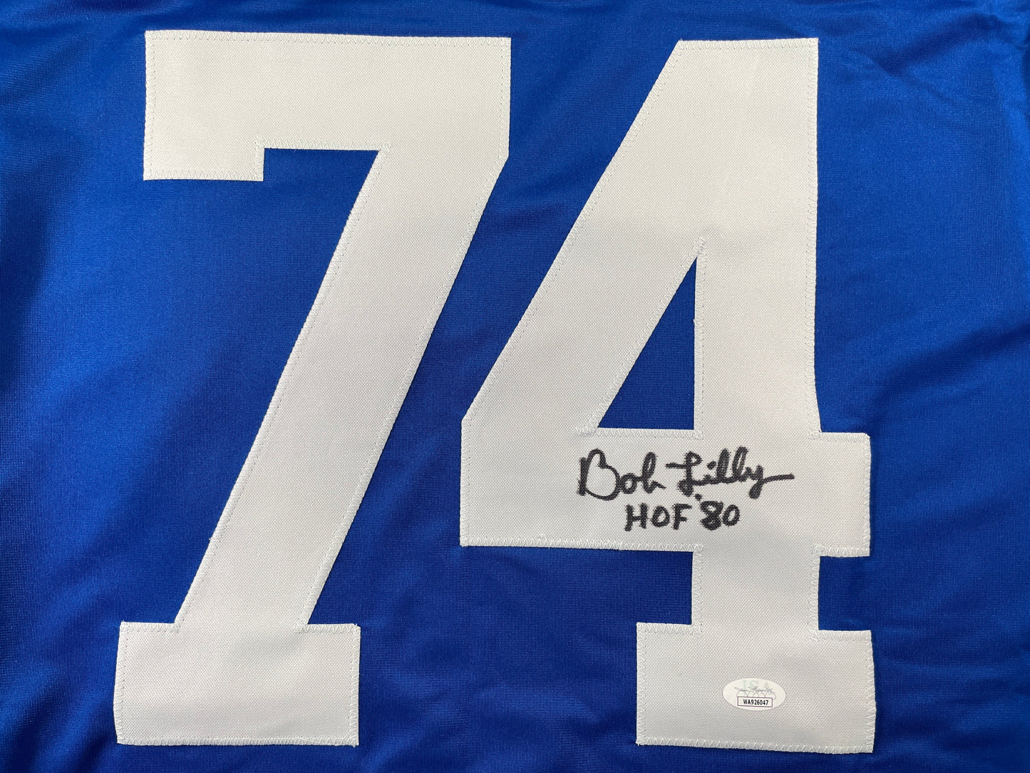 BOB LILLY DALLAS COWBOYS SIGNED SEWN THROWBACK FOOTBALL STAT JERSEY JSA