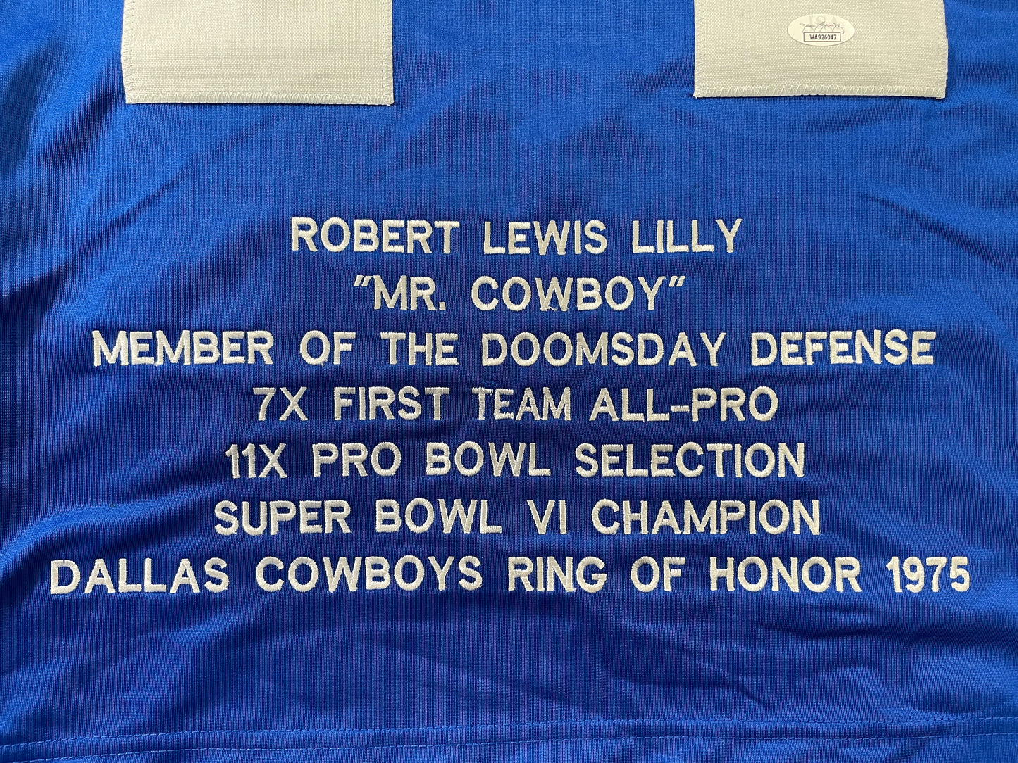 BOB LILLY DALLAS COWBOYS SIGNED SEWN THROWBACK FOOTBALL STAT JERSEY JSA