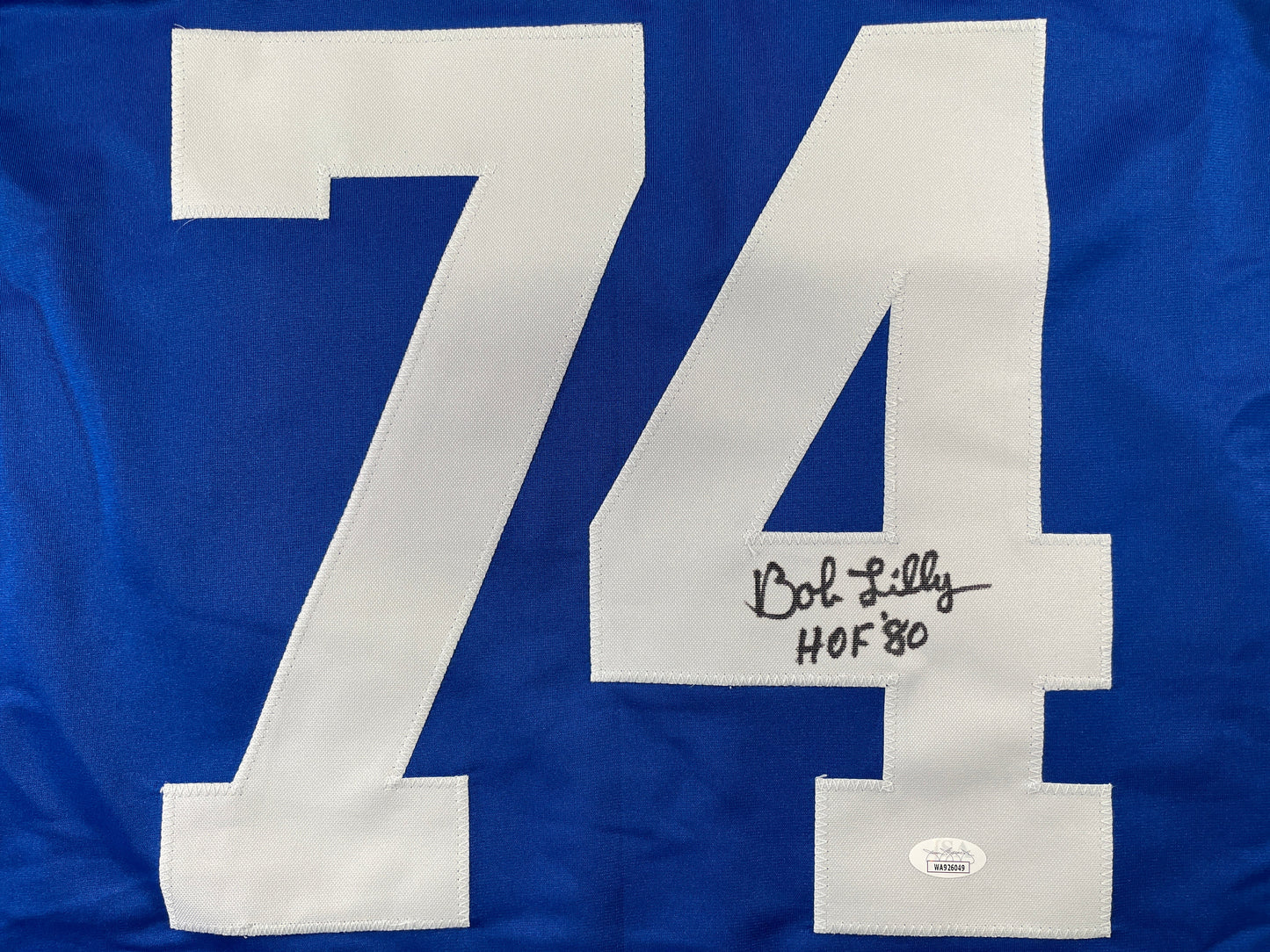 BOB LILLY DALLAS COWBOYS SIGNED SEWN THROWBACK FOOTBALL STAT JERSEY JSA