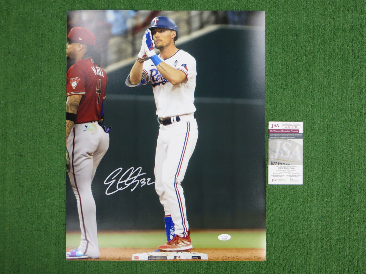 EVAN CARTER TEXAS RANGERS SIGNED CELEBRATION 16x20 PHOTO JSA COA