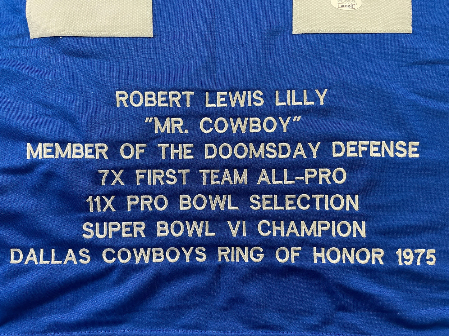 BOB LILLY DALLAS COWBOYS SIGNED SEWN THROWBACK FOOTBALL STAT JERSEY JSA