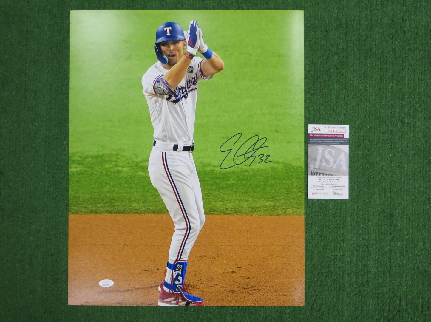 EVAN CARTER TEXAS RANGERS SIGNED 2nd BASE CELEBRATION 16x20 PHOTO JSA