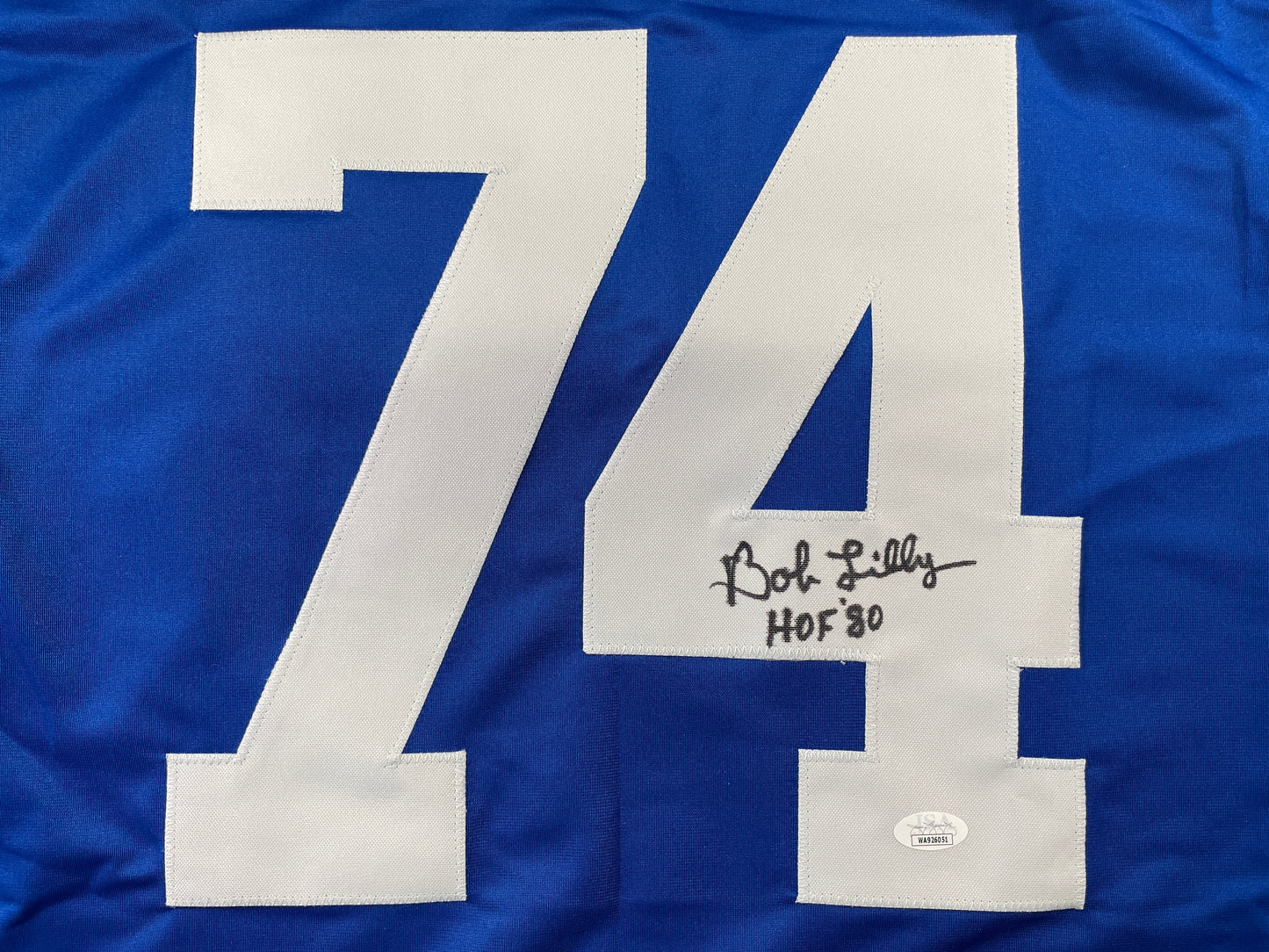 BOB LILLY DALLAS COWBOYS SIGNED SEWN THROWBACK FOOTBALL STAT JERSEY JSA