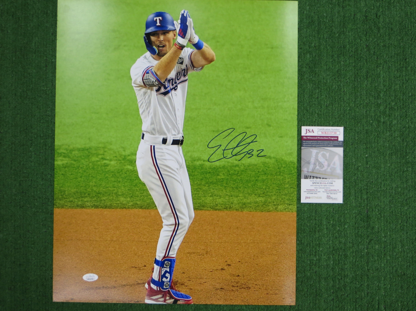 EVAN CARTER TEXAS RANGERS SIGNED 2nd BASE CELEBRATION 16x20 PHOTO JSA