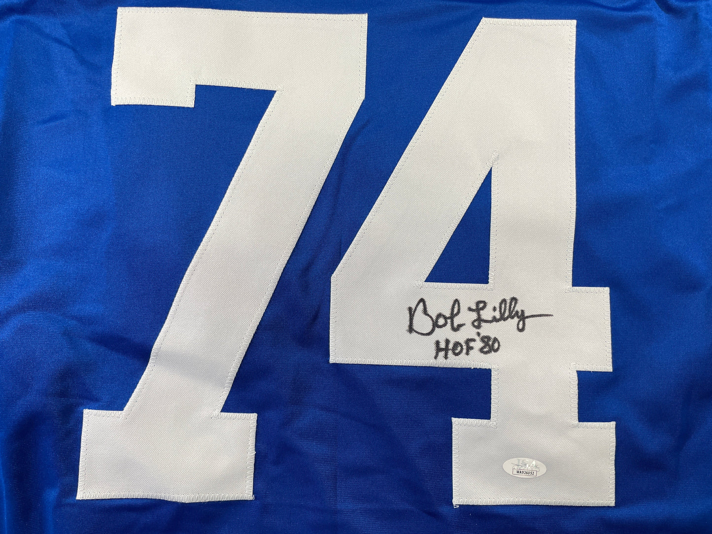 BOB LILLY DALLAS COWBOYS SIGNED SEWN THROWBACK FOOTBALL STAT JERSEY JSA
