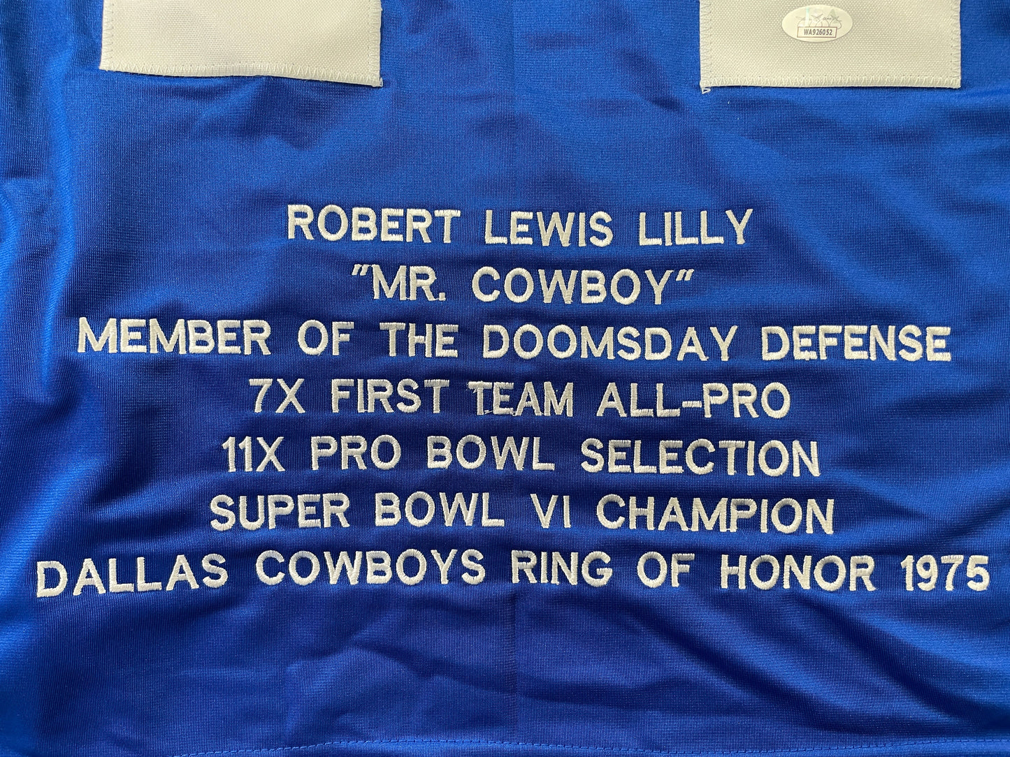 BOB LILLY DALLAS COWBOYS SIGNED SEWN THROWBACK FOOTBALL STAT JERSEY JSA