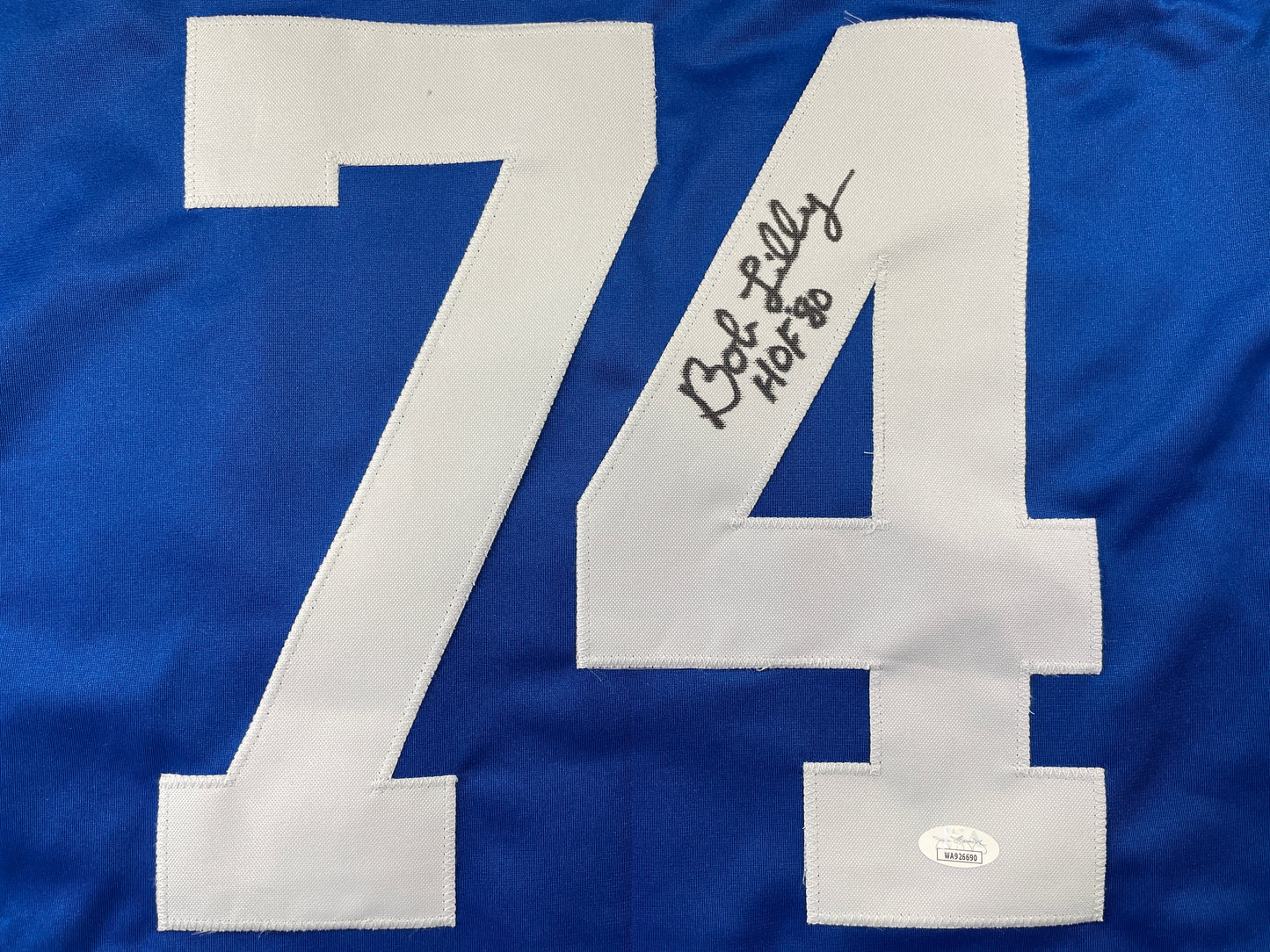 BOB LILLY DALLAS COWBOYS SIGNED SEWN THROWBACK FOOTBALL STAT JERSEY JSA