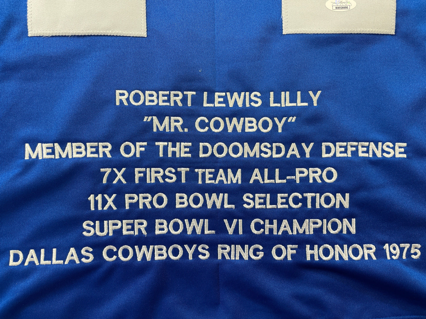 BOB LILLY DALLAS COWBOYS SIGNED SEWN THROWBACK FOOTBALL STAT JERSEY JSA