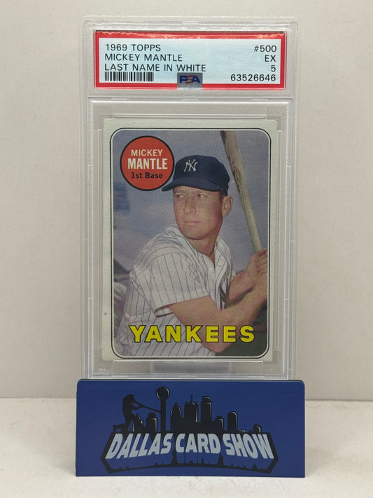 1969 Topps #500 Mickey Mantle Last Name in White PSA 5