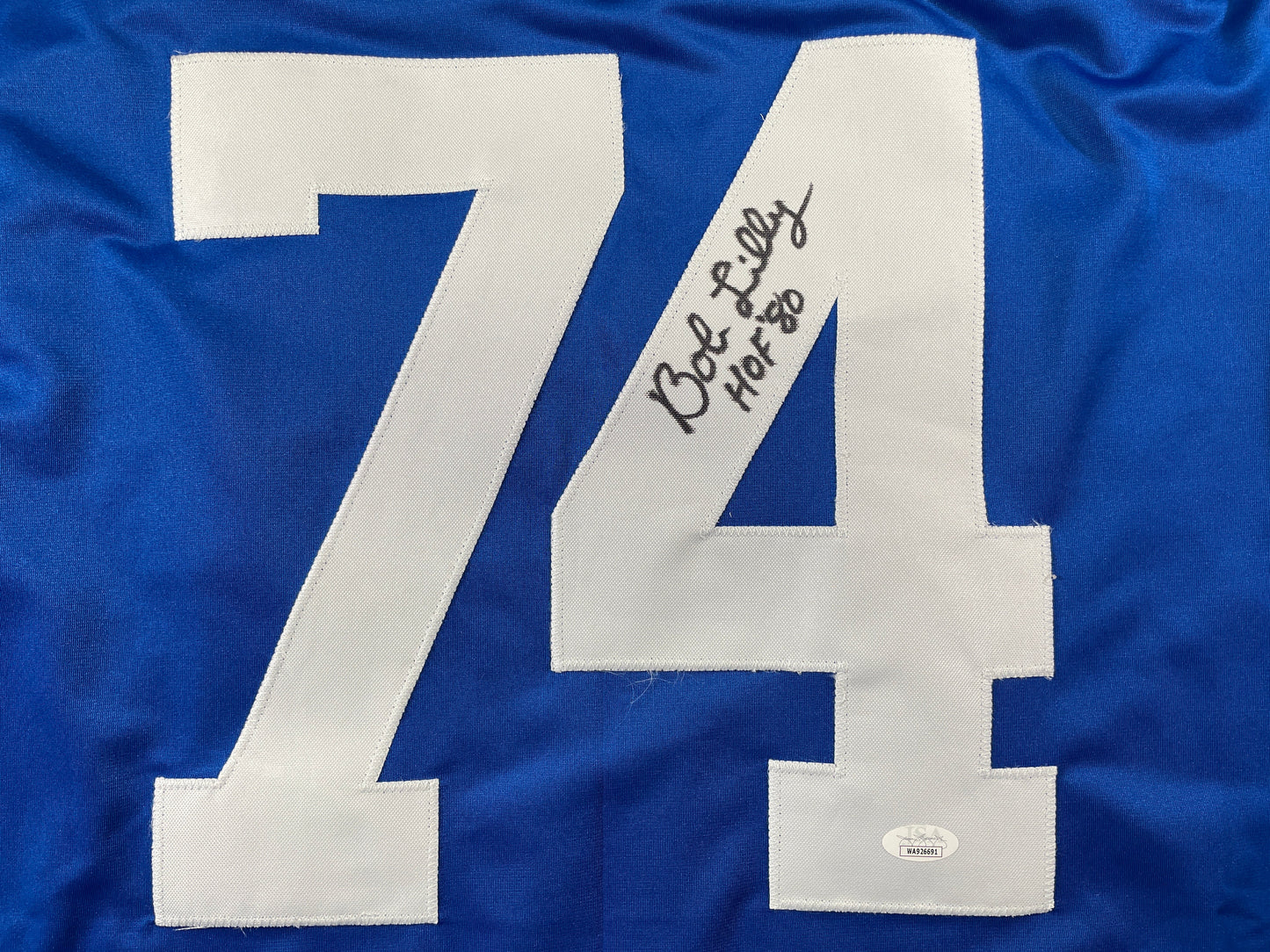 BOB LILLY DALLAS COWBOYS SIGNED SEWN THROWBACK FOOTBALL STAT JERSEY JSA