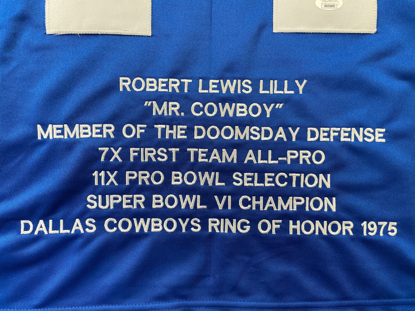 BOB LILLY DALLAS COWBOYS SIGNED SEWN THROWBACK FOOTBALL STAT JERSEY JSA