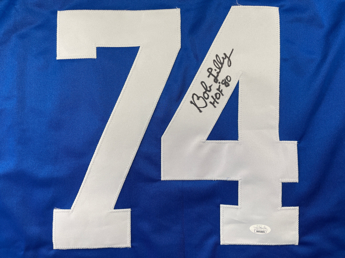 BOB LILLY DALLAS COWBOYS SIGNED SEWN THROWBACK FOOTBALL STAT JERSEY JSA