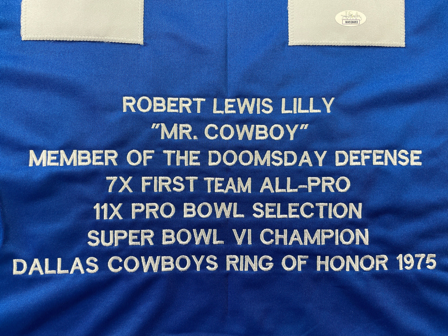 BOB LILLY DALLAS COWBOYS SIGNED SEWN THROWBACK FOOTBALL STAT JERSEY JSA