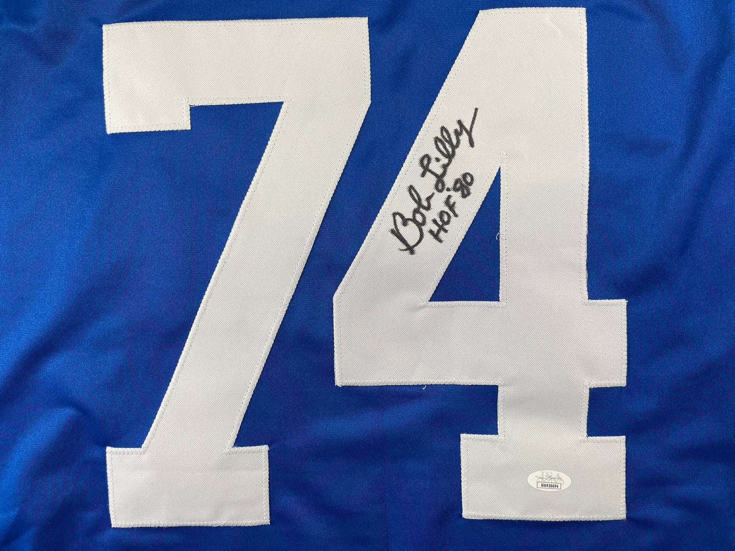 BOB LILLY DALLAS COWBOYS SIGNED SEWN THROWBACK FOOTBALL STAT JERSEY JSA