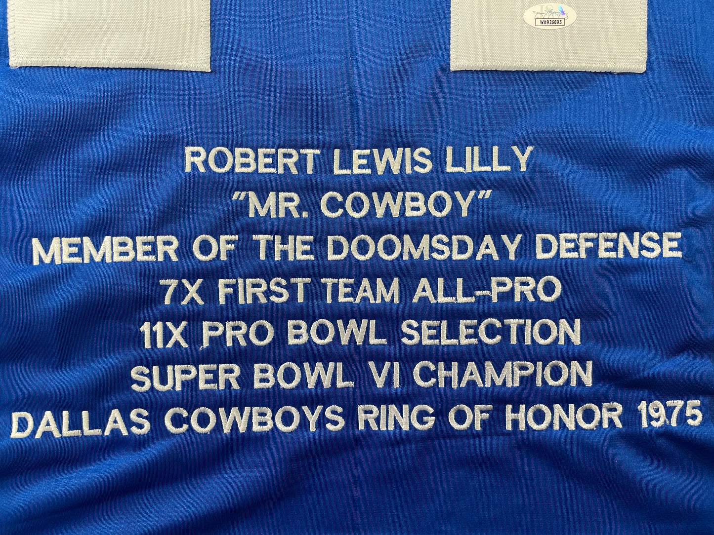 BOB LILLY DALLAS COWBOYS SIGNED SEWN THROWBACK FOOTBALL STAT JERSEY JSA
