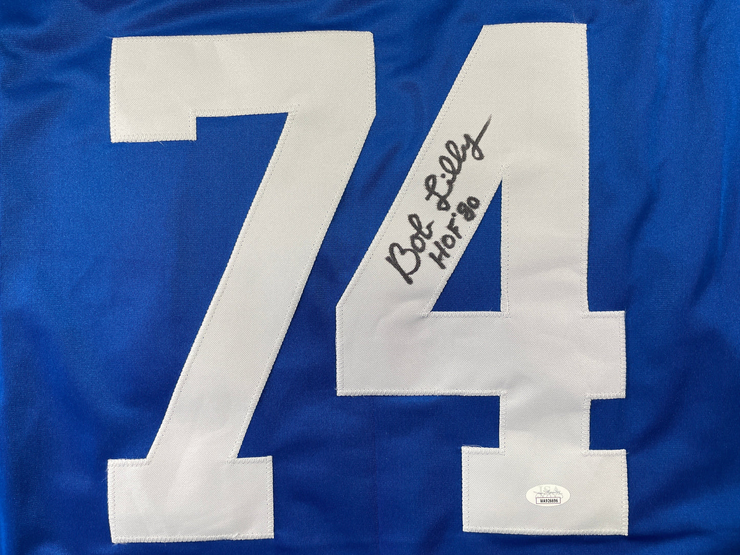 BOB LILLY DALLAS COWBOYS SIGNED SEWN THROWBACK FOOTBALL STAT JERSEY JSA
