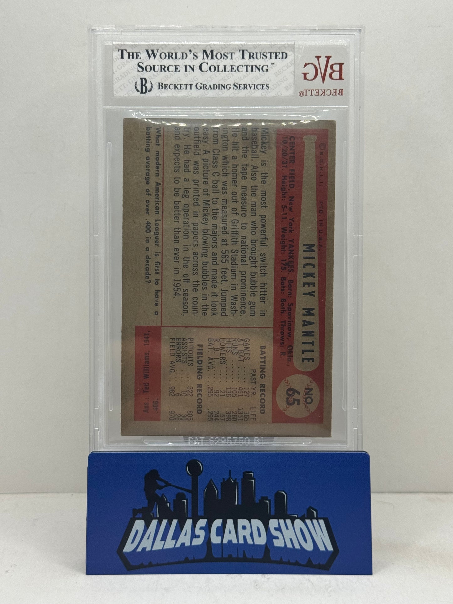 1954 Bowman #65 Mickey Mantle BVG 5