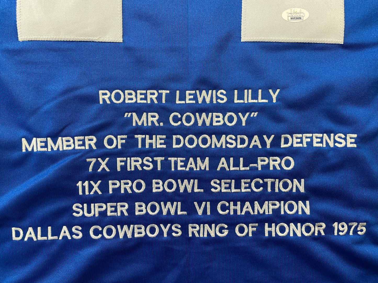 BOB LILLY DALLAS COWBOYS SIGNED SEWN THROWBACK FOOTBALL STAT JERSEY JSA