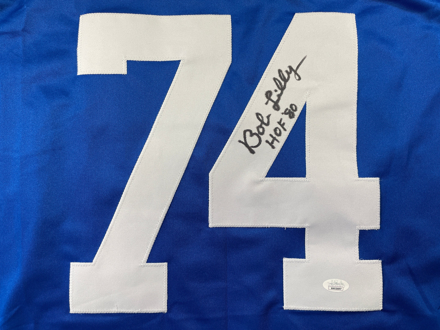 BOB LILLY DALLAS COWBOYS SIGNED SEWN THROWBACK FOOTBALL STAT JERSEY JSA