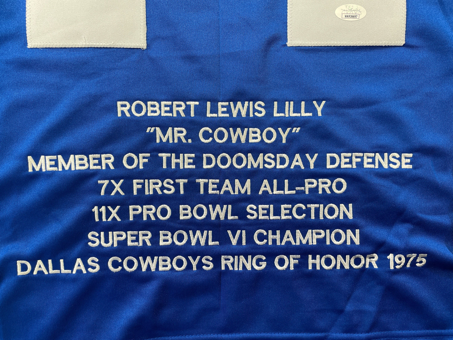 BOB LILLY DALLAS COWBOYS SIGNED SEWN THROWBACK FOOTBALL STAT JERSEY JSA