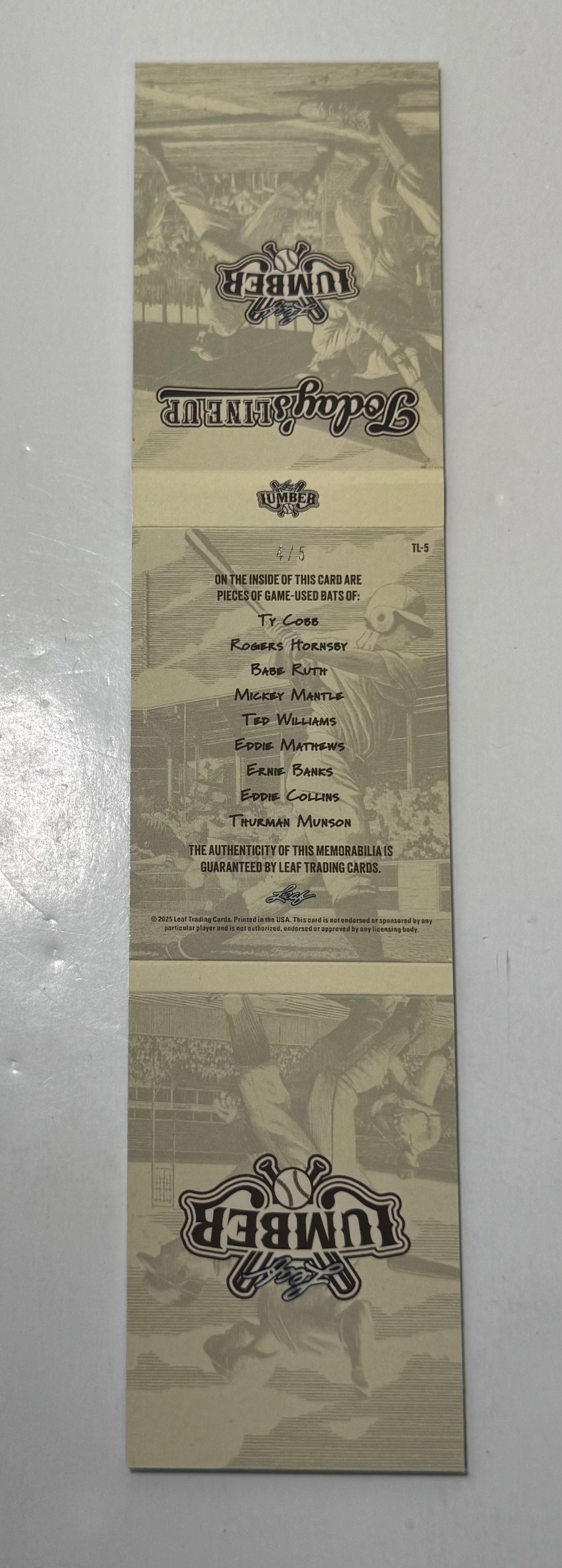 2025 Leaf Lumber #TL-5 Today's Line Up Ruth,Mantle,Williams, Banks Booklet /5