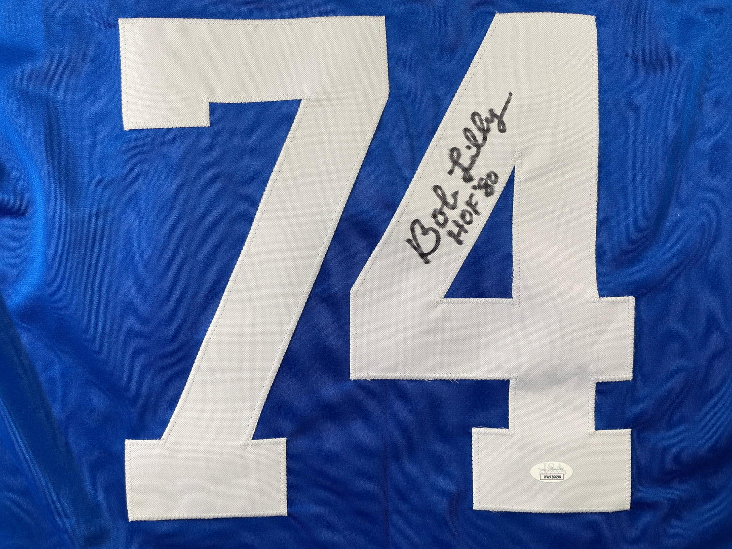BOB LILLY DALLAS COWBOYS SIGNED SEWN THROWBACK FOOTBALL STAT JERSEY JSA