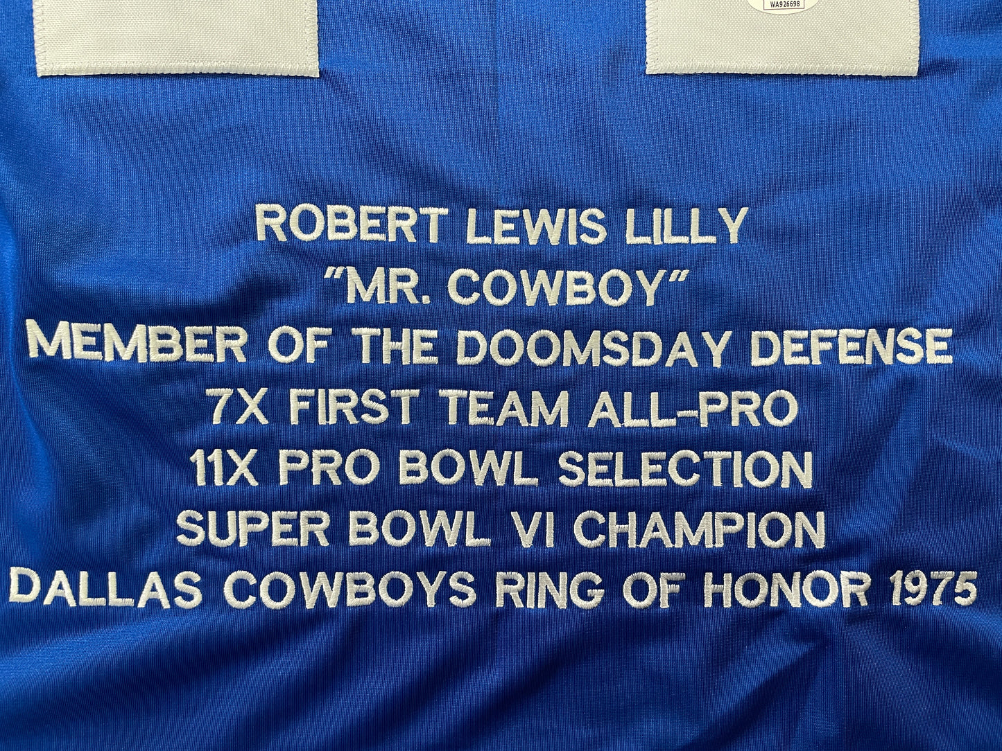 BOB LILLY DALLAS COWBOYS SIGNED SEWN THROWBACK FOOTBALL STAT JERSEY JSA