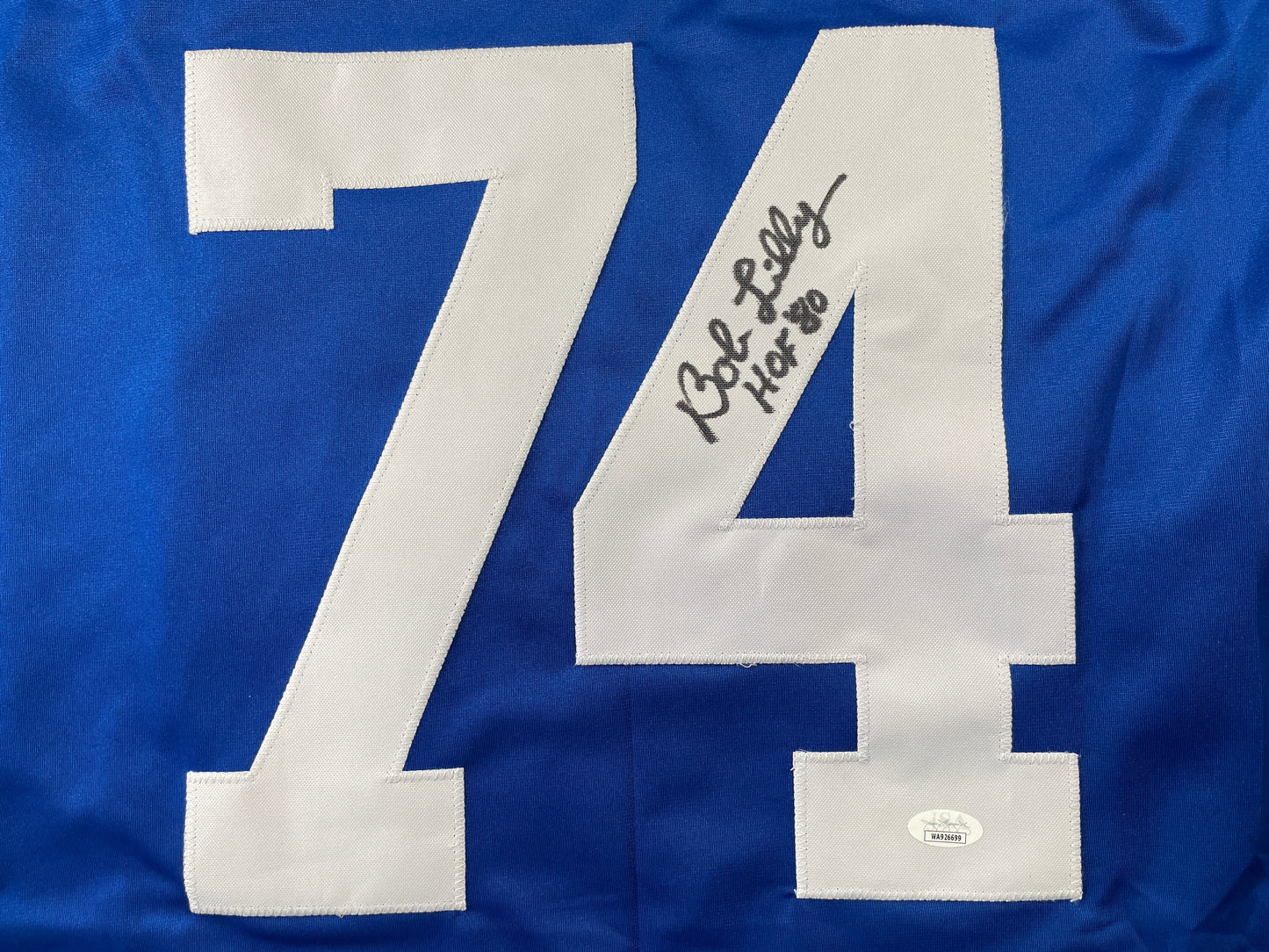 BOB LILLY DALLAS COWBOYS SIGNED SEWN THROWBACK FOOTBALL STAT JERSEY JSA