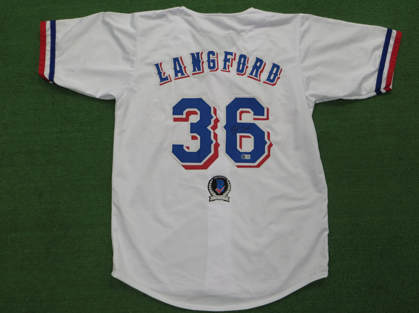 WYATT LANGFORD TEXAS RANGERS SIGNED SEWN Jersey BAS COA
