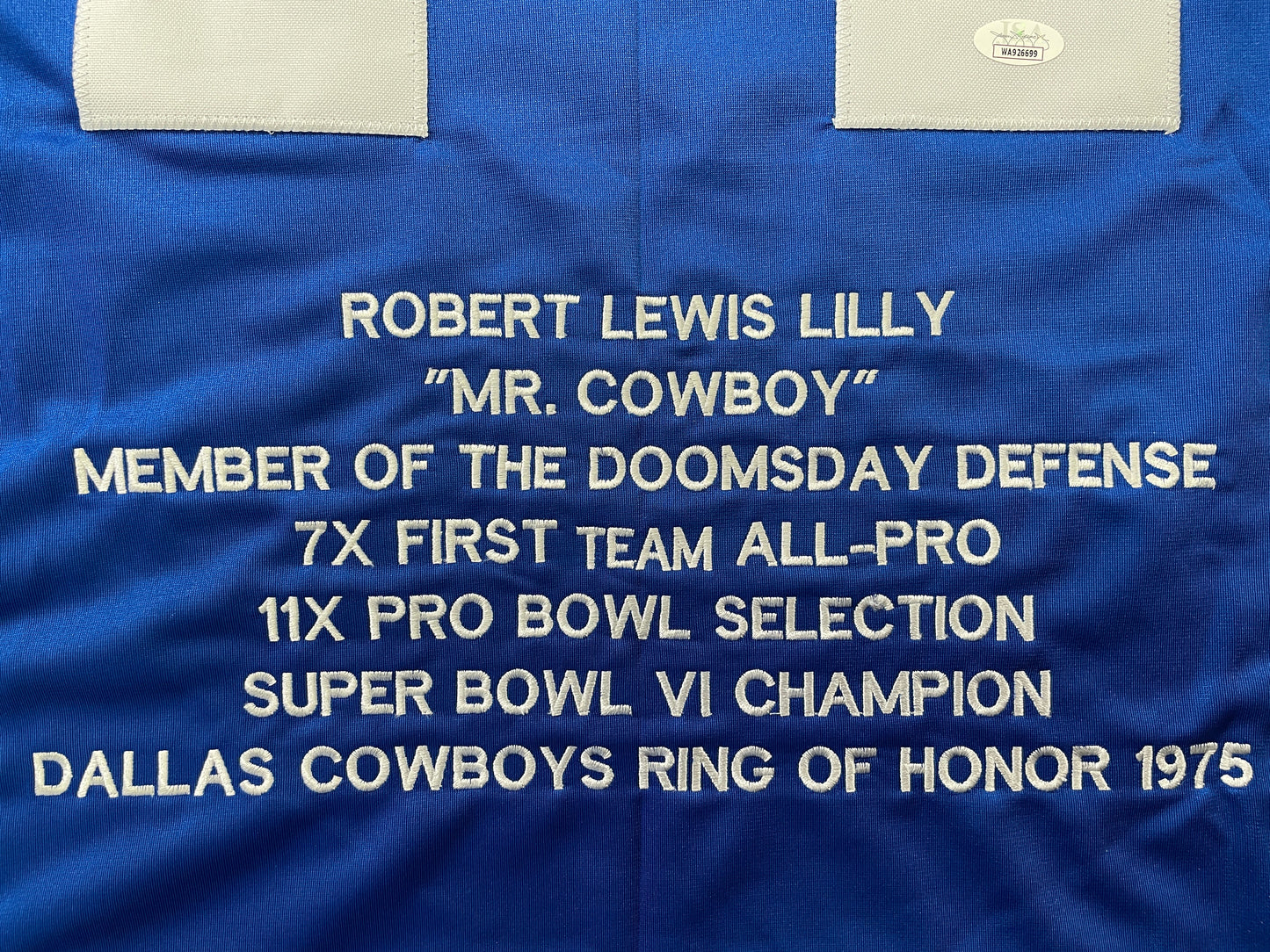 BOB LILLY DALLAS COWBOYS SIGNED SEWN THROWBACK FOOTBALL STAT JERSEY JSA