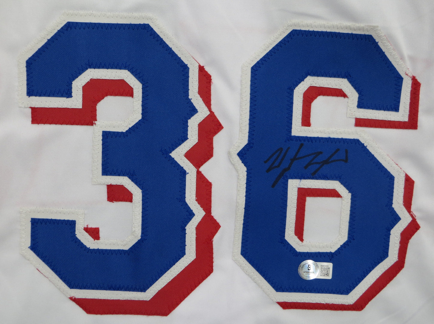 WYATT LANGFORD TEXAS RANGERS SIGNED SEWN Jersey BAS COA