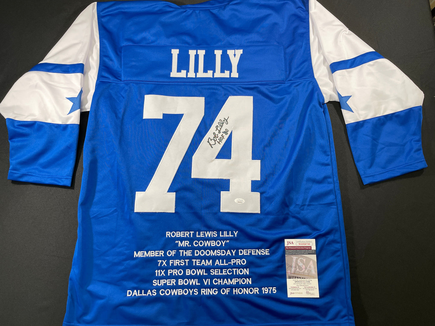 BOB LILLY DALLAS COWBOYS SIGNED SEWN THROWBACK FOOTBALL STAT JERSEY JSA