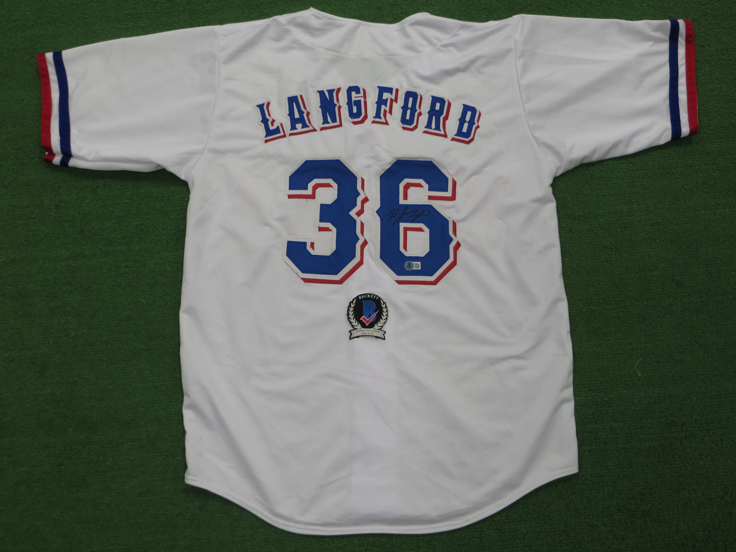 WYATT LANGFORD TEXAS RANGERS SIGNED SEWN Jersey BAS COA
