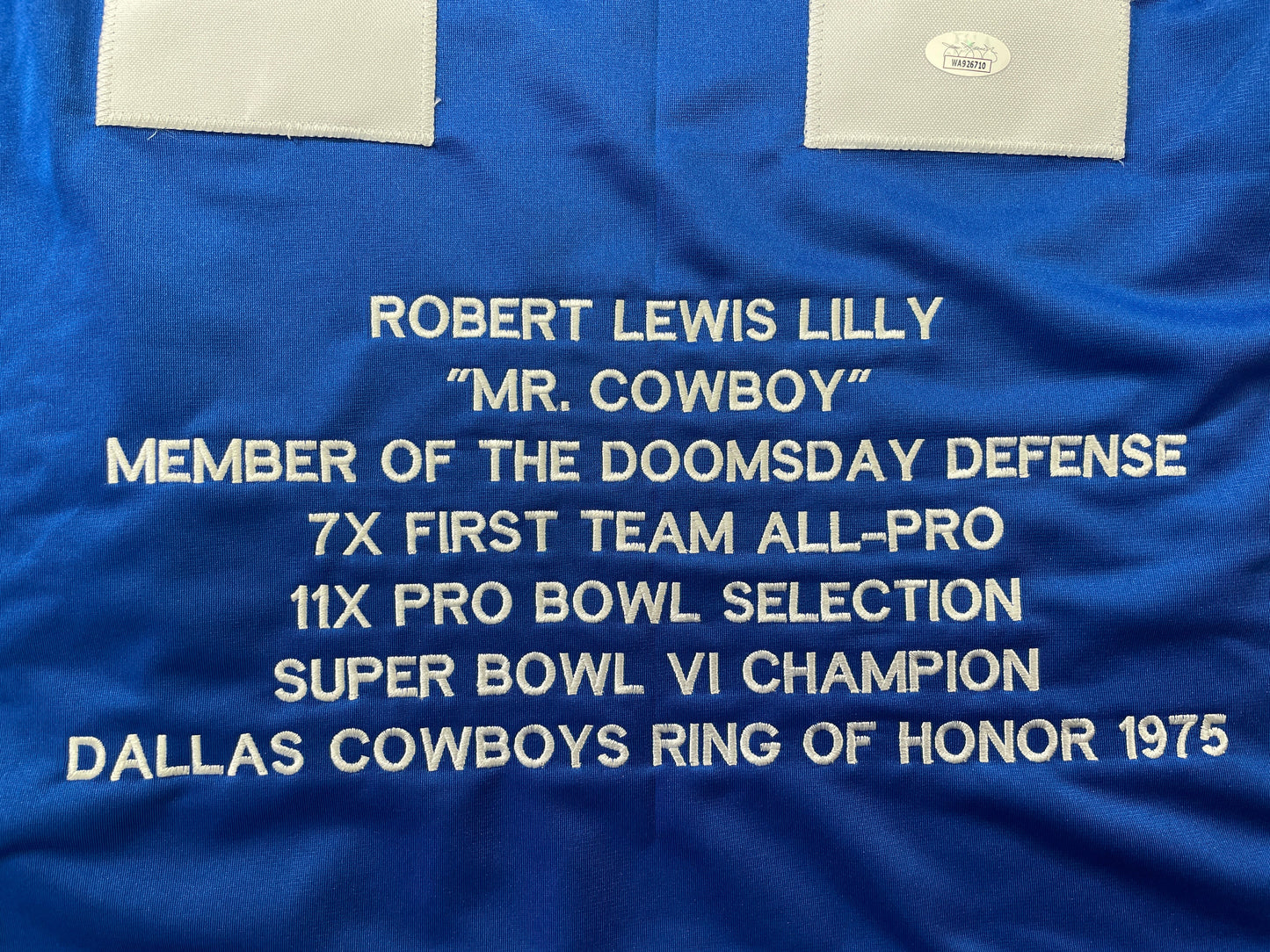 BOB LILLY DALLAS COWBOYS SIGNED SEWN THROWBACK FOOTBALL STAT JERSEY JSA