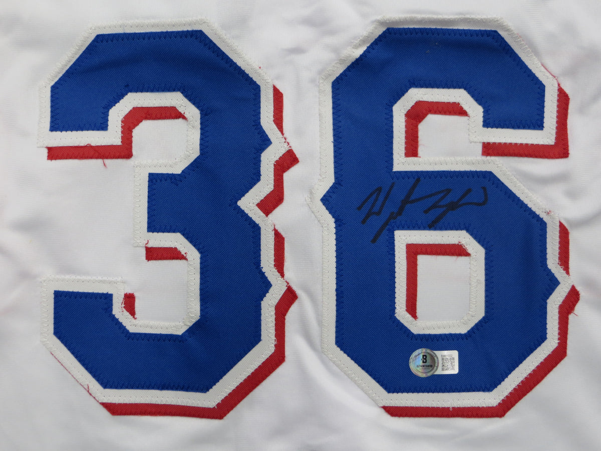 WYATT LANGFORD TEXAS RANGERS SIGNED SEWN Jersey BAS COA