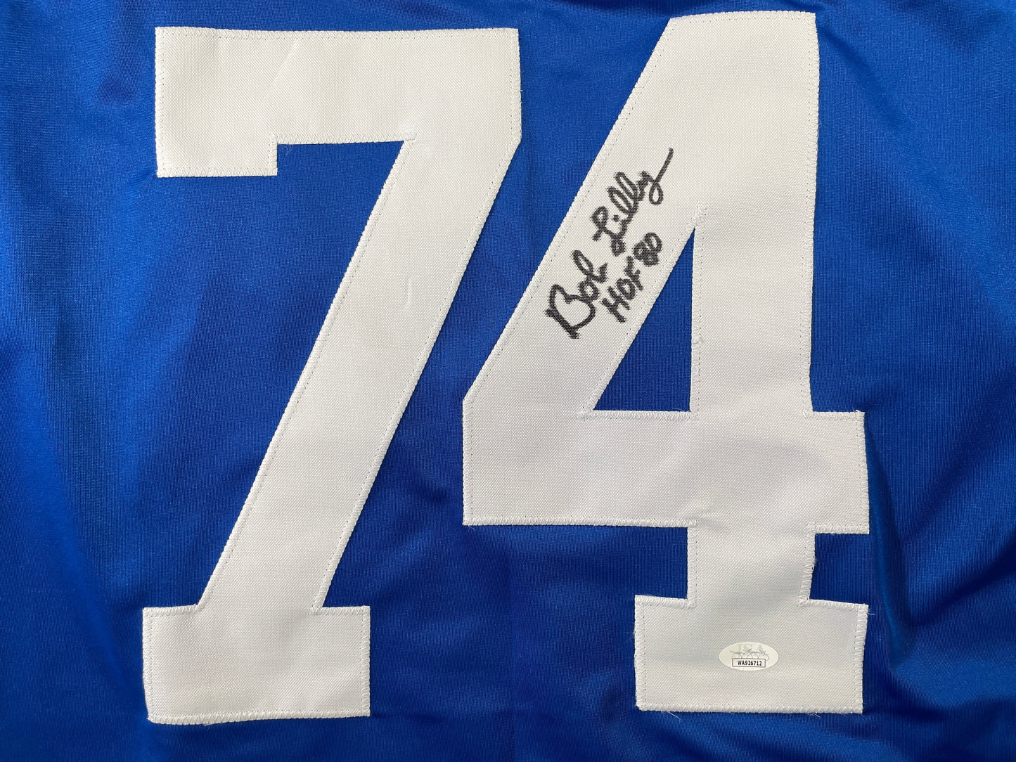 BOB LILLY DALLAS COWBOYS SIGNED SEWN THROWBACK FOOTBALL STAT JERSEY JSA