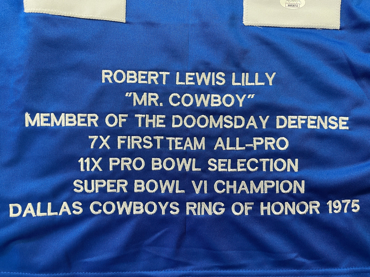 BOB LILLY DALLAS COWBOYS SIGNED SEWN THROWBACK FOOTBALL STAT JERSEY JSA