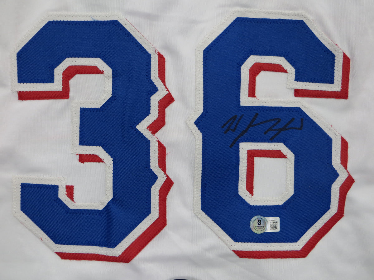 WYATT LANGFORD TEXAS RANGERS SIGNED SEWN Jersey BAS COA