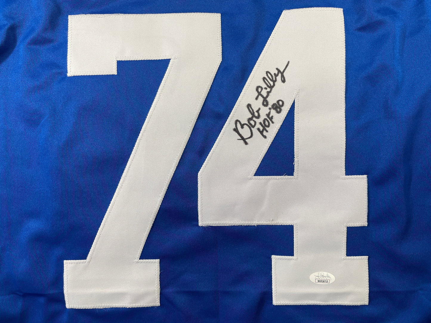 BOB LILLY DALLAS COWBOYS SIGNED SEWN THROWBACK FOOTBALL STAT JERSEY JSA