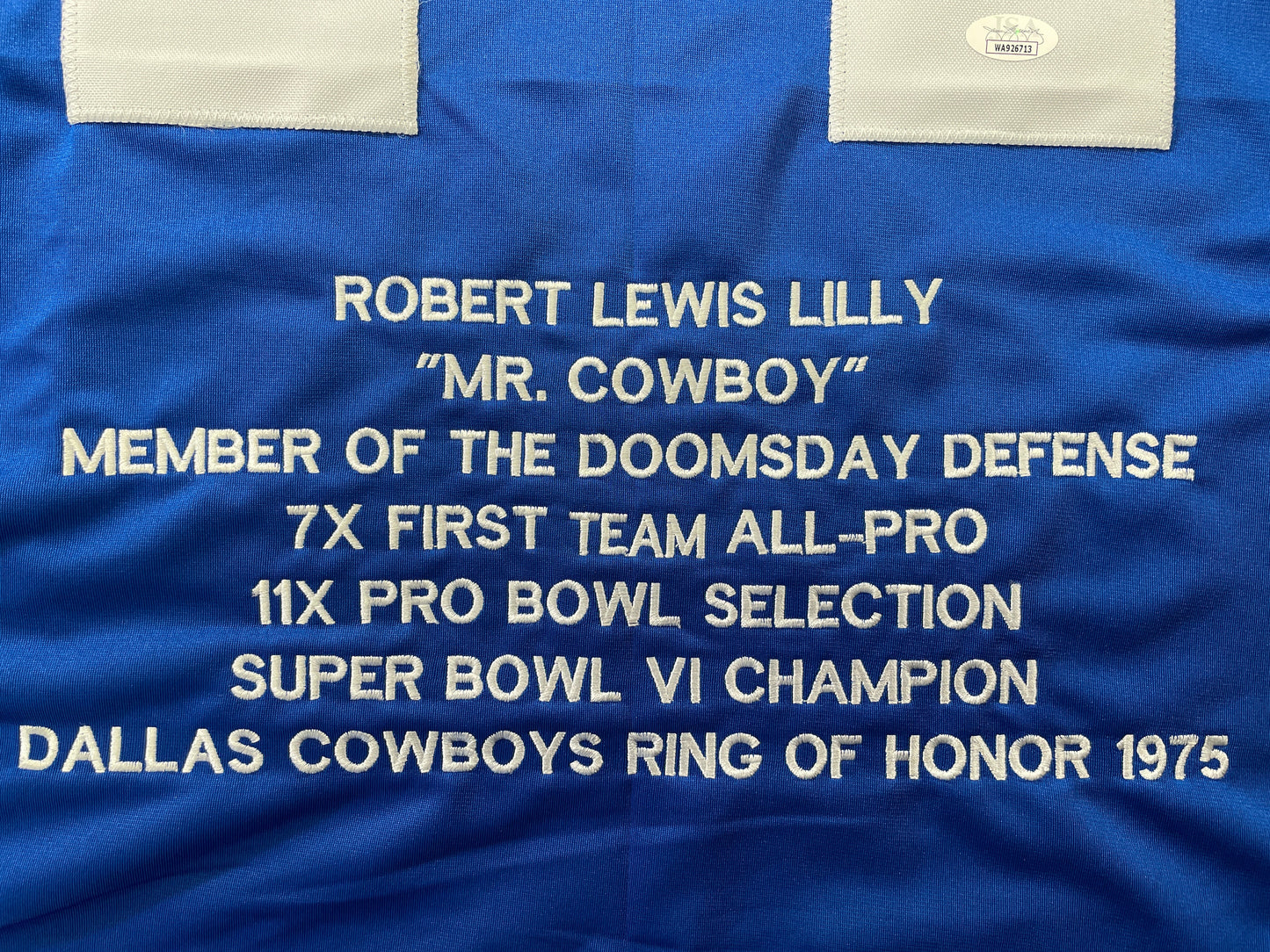 BOB LILLY DALLAS COWBOYS SIGNED SEWN THROWBACK FOOTBALL STAT JERSEY JSA