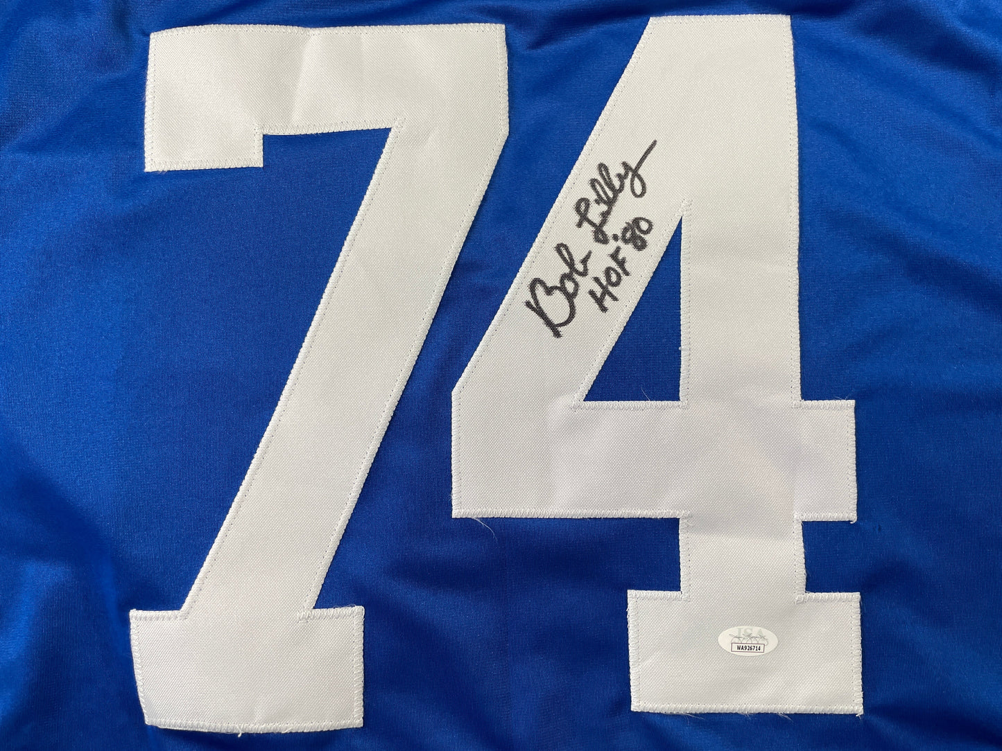 BOB LILLY DALLAS COWBOYS SIGNED SEWN THROWBACK FOOTBALL STAT JERSEY JSA