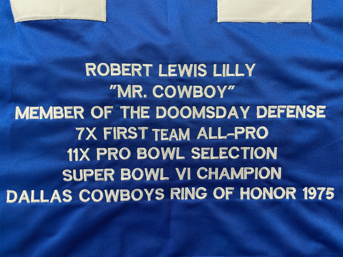 BOB LILLY DALLAS COWBOYS SIGNED SEWN THROWBACK FOOTBALL STAT JERSEY JSA